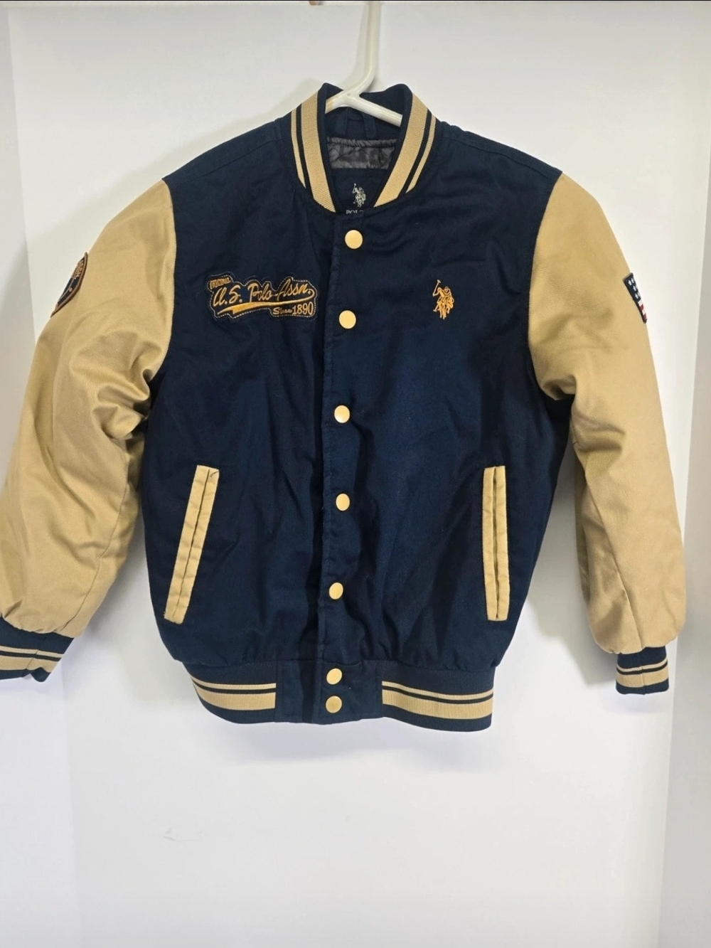 U.S. Polo Assn. Navy and Tan Varsity Bomber Jacket
